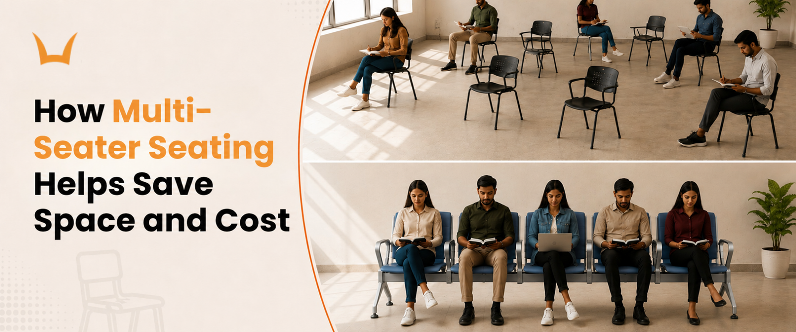 Individual chairs vs multi-seater bench showing space and cost savings.