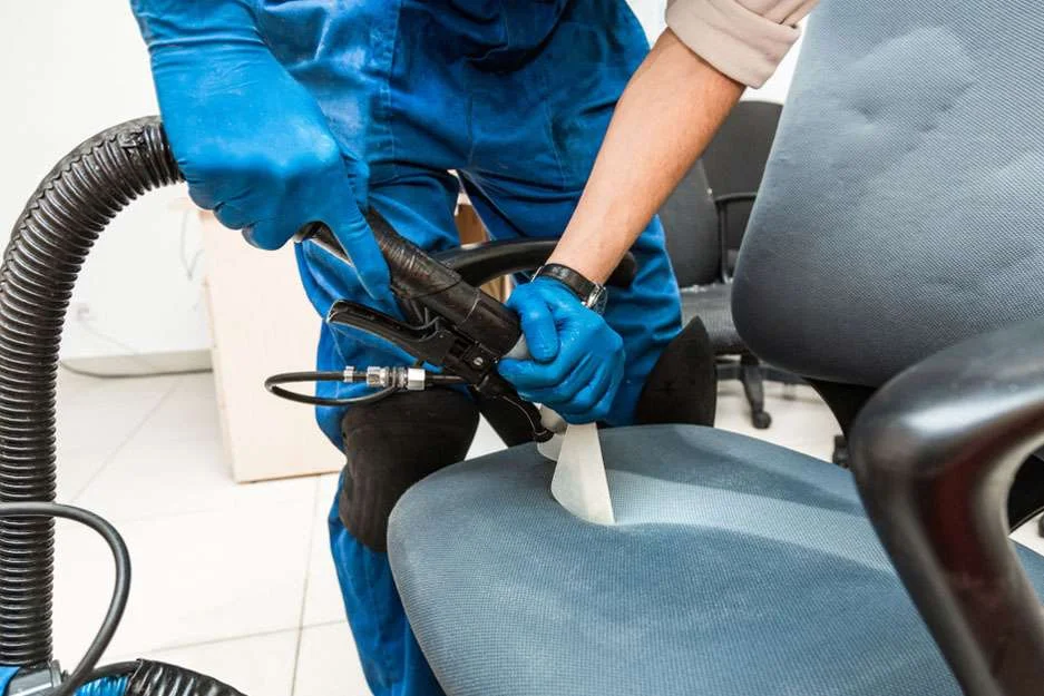 Vacuum the dust particles and crumbs from office chair