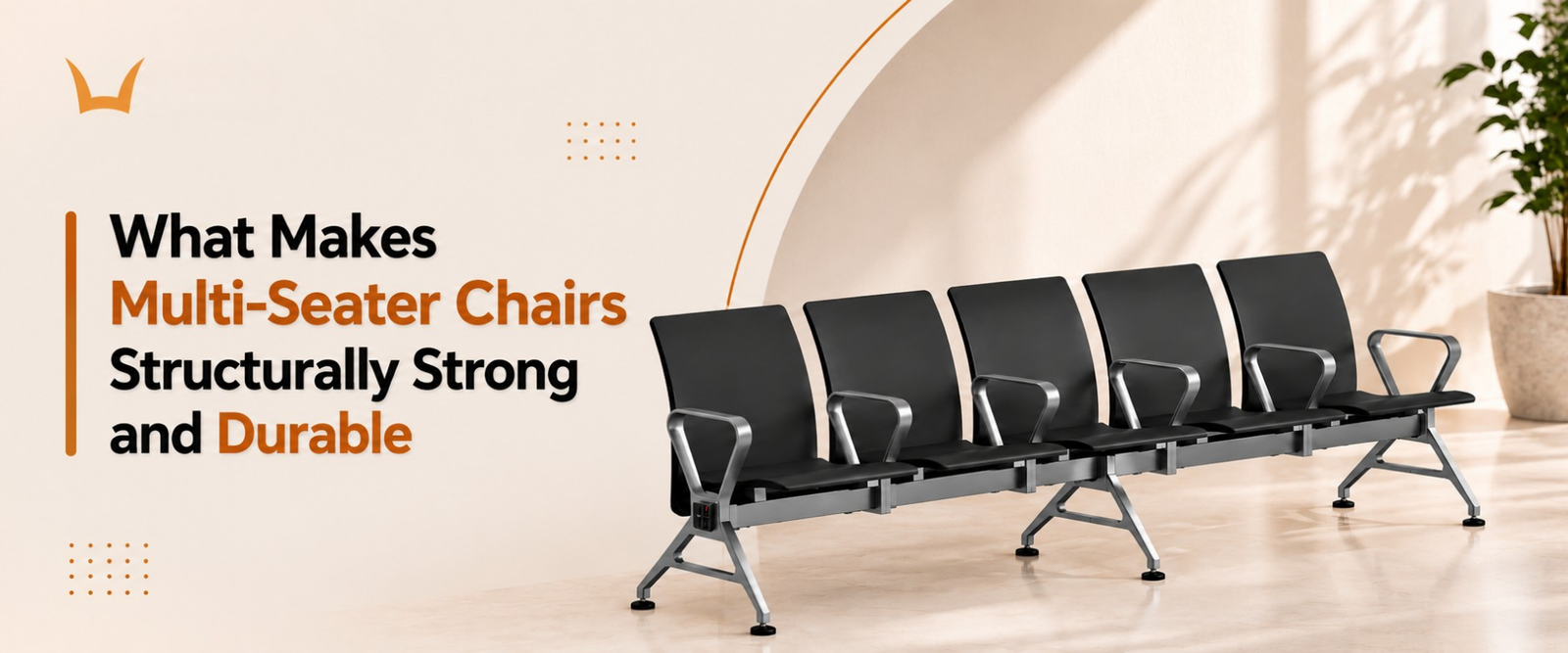 Six-seater black bench showcasing multi-seater structural strength and durability.