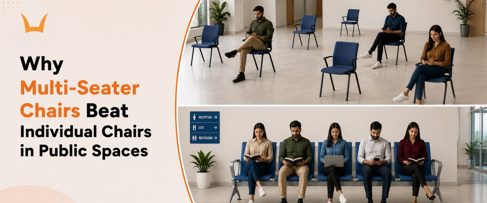 Individual chairs vs connected multi-seater bench in a public waiting room.