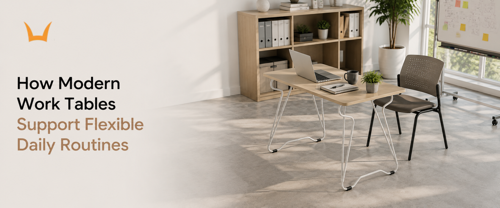 White-legged wooden table paired with chair in office