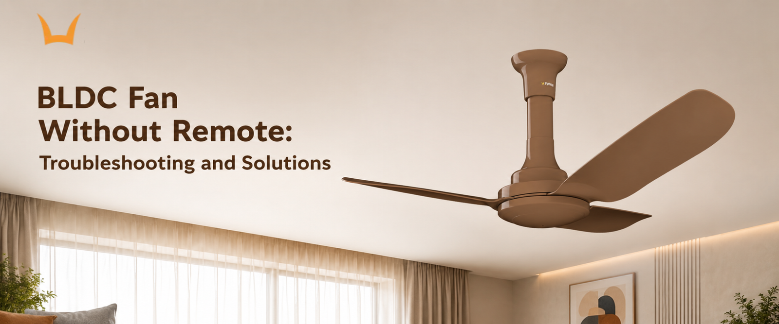Syona BLDC ceiling fan without remote, brown finish, bedroom ceiling