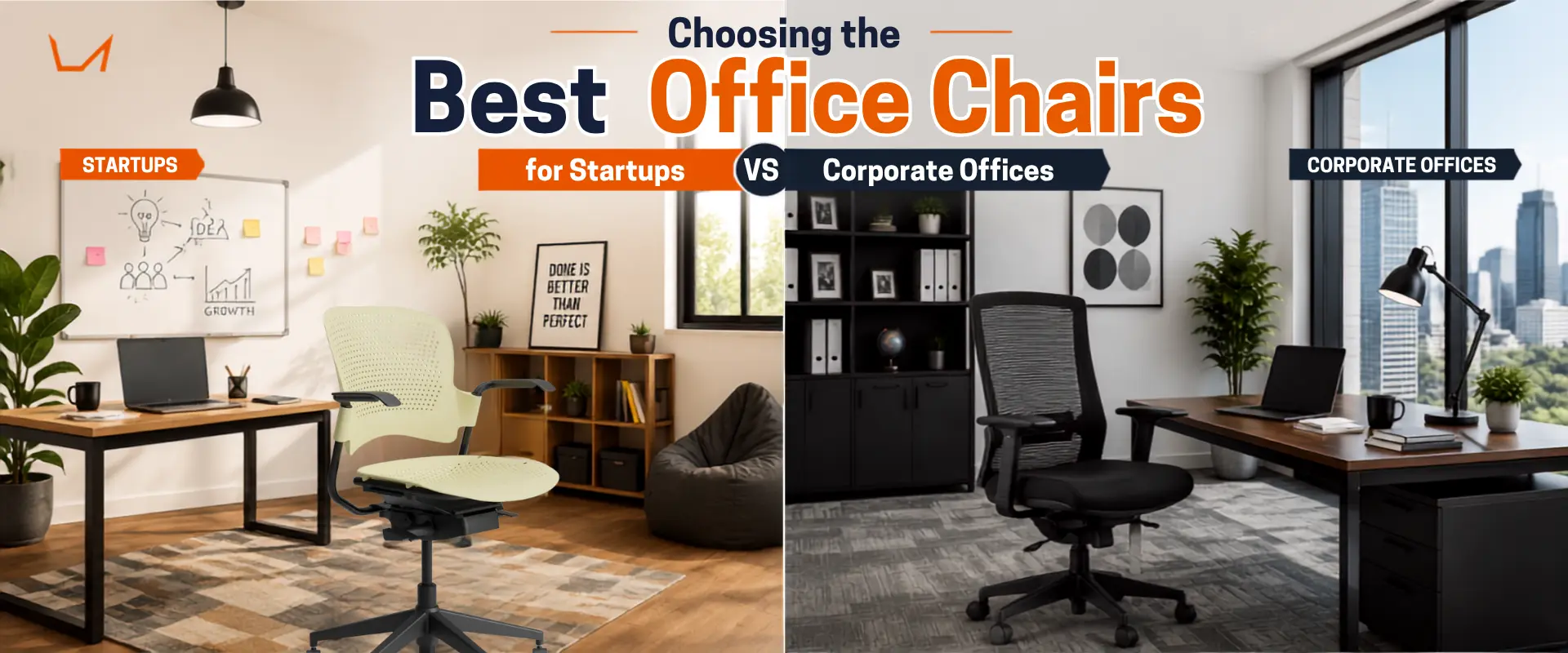 Office chairs compared for startup and corporate office environments.